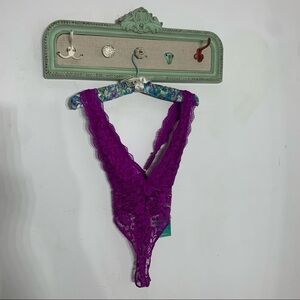 forever 21 contemporary knit lace bodysuit magenta purple sexy beach new small